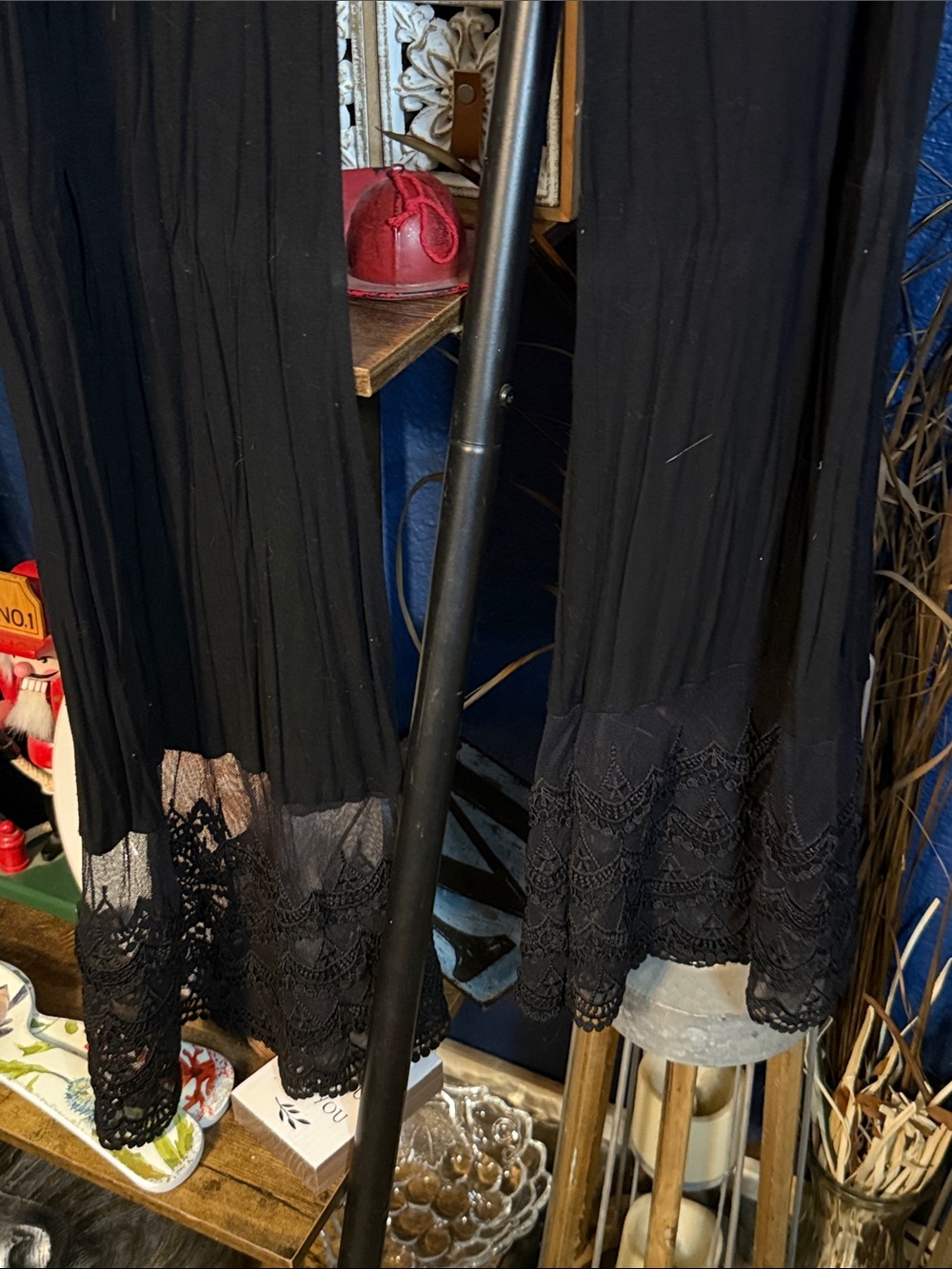Women's Black Lace-Hem Boot Cut Pants - Picture 2 of 5